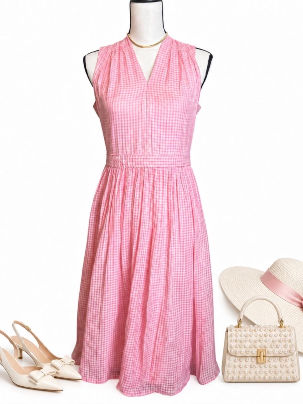 Kate Spade Pink Gingham Burnout Silk Blend Midi Dress Size 4